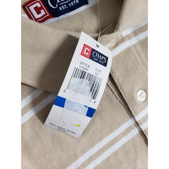 Chaps Polo Shirt Size Extra Large Mens Beige Striped Cotton Golf Preppy NWT - Picture 3 of 9